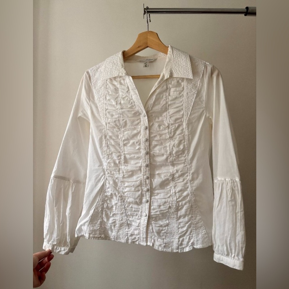 Y2K White Ruched Blouse with Cute Sleeves